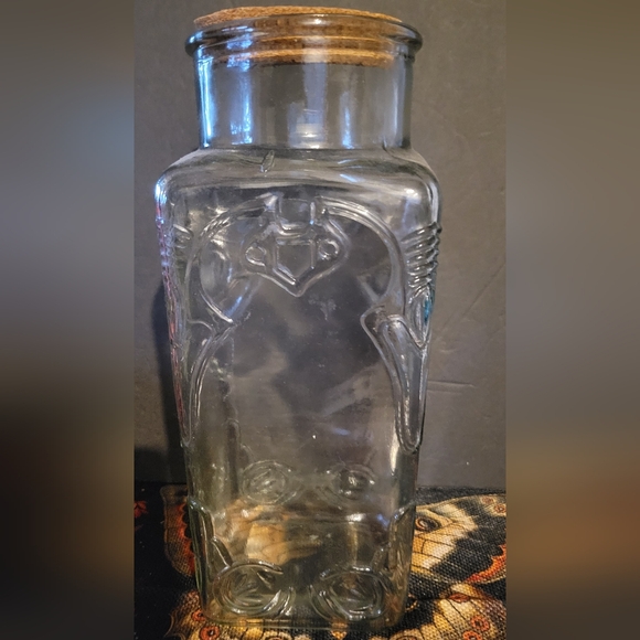 Ornate Embossed Clear Glass Apothecary Canister Cork Lid Large - Picture 7 of 10